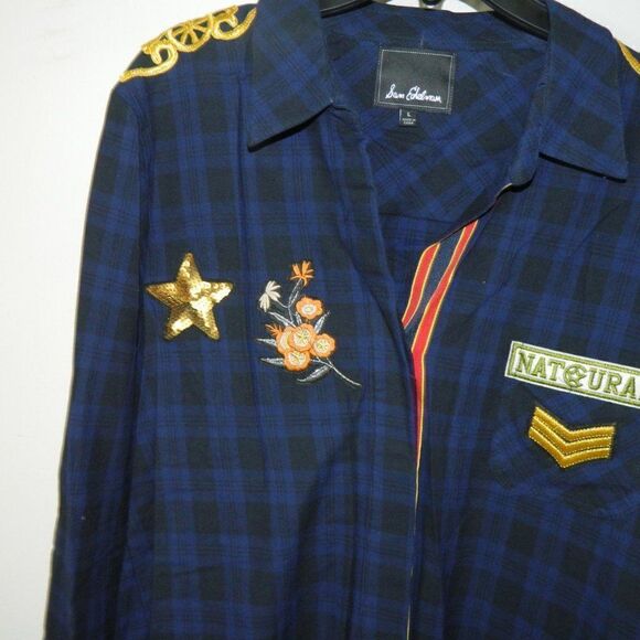 Sam Edelman Shirt Plaid Patch Embellished Plaid Sacket - Picture 6 of 12